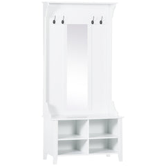 Kozy Hallway Furniture Set Shoe Bench Storage Mirror Cabinet Coat Rack Multiple Cubes Hangers Organiser Shelves w/ 4 Hooks