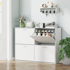 Kozy Wooden Modern Design 4 Drawer Shoes Cabinet Pull Down Shelf Storage Organiser - White