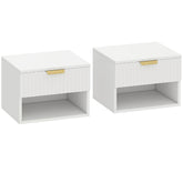 Kozy Floating Nightstands Set of 2, Modern Wall Mounted Bedside Tables with Fluted Drawer and Open Shelf for Bedroom, White