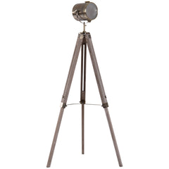 HOMCOM Vintage Tripod Floor Lamp Retro Industrial Photography Light Spotlight Antique Searchlight Wooden Base