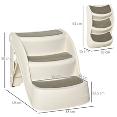 Kozy Foldable Pet Stairs Portable Dog Steps 3-Step Design with Non-slip Mats for High Beds, Sofas, 49 x 38 x 38 cm, Cream