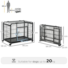 Kozy Metal Dog Cage Kennel Locking Door & Wheels Removable Tray Openable Top For Medium Pets 94 x 58 x 69.5 cm