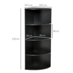Kozy 4-Tier Corner Open Shelf Bookcase Freestanding Fan Bookshelf Plants Stand, 40x40x120cm, Black