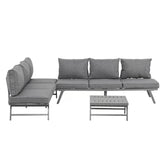 Outsunny 3 Pcs Garden Seating Set w/ Convertible Sofa Lounge Table Padded Cushions Outdoor Patio Furniture Couch Grey