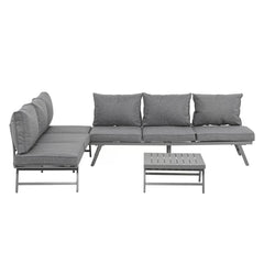 Outsunny 3 Pcs Garden Seating Set w/ Convertible Sofa Lounge Table Padded Cushions Outdoor Patio Furniture Couch Grey