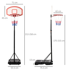 Kozy Portable Basketball Stand 175-215cm Adjustable Height Sturdy Rim Hoop w/ Large Wheels Stable Base Net Free Standing
