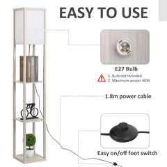 HOMCOM Floor Lamp with Shelves, 3-Tier Floor Standing Lamp, Reading Standing Lamp for Living Room, Bedroom, Office, Dorm, Oak | Aosom UK