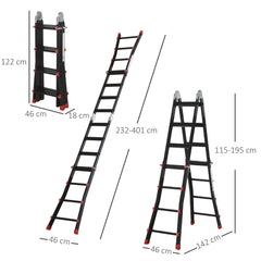 Kozy 4M Aluminium Duo Ladder Telescopic Herringbone Changeable Multi-Purpose w/ Non-Slip Steps Climbing DIY Platform Portable Workshop House Garden