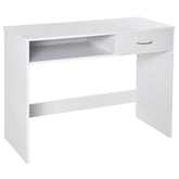 Kozy Compact Computer Desk, Study Table with Drawer and Storage Compartment, Writing Workstation, White