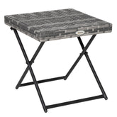 Kozy Square PE Wicker Rattan Folding Table,Weather Resistant Wicker Weave Side Table with Steel Frame, Grey