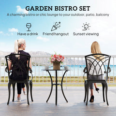 Kozy 3 Pieces Garden Dining Set for 2, Cast Aluminium Outdoor Dining Set with 2 Armchairs and Round Dining Table with Parasol Hole, Garden Furniture Set, Brown
