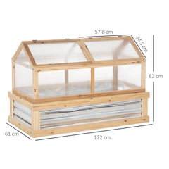 Kozy Raised Garden Bed with Greenhouse Top, Garden Wooden Cold Frame Greenhouse Flower Planter Protection with 2 Independent Roofs, 122x 61 x 82cm, Natural