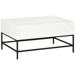 HOMCOM Modern Lifting Coffee Table with Hidden Compartment, Storage Coffee Table for Living Room, Faux Marble White