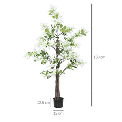 HOMCOM Artificial Honeysuckle Plant in Pot, Fake Floral Decor with Curved Boots for Indoor Outdoor Use, 15x15x150cm, White and Green