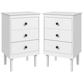 HOMCOM Bedside Table Set of 2, Modern Sofa Side Table with 3 Drawers, Nightstand for Bedroom, 40x30x64cm, White