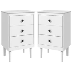 HOMCOM Bedside Table Set of 2, Modern Sofa Side Table with 3 Drawers, Nightstand for Bedroom, 40x30x64cm, White