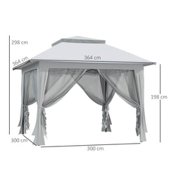 Kozy 3.6 x 3.6 m Pop up Gazebo with Netting, Height Adjustable Party Tent Instant Canopy Sun Shade Shelter, Grey