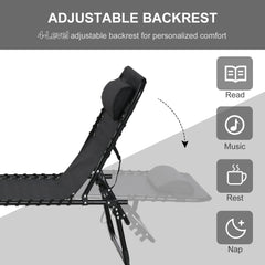 Outsunny Garden Reclining Lounger, Folding with 4 Position Adjustable Back, 100% PVC Fabric, Camping and Hiking Recliner, Black | Aosom UK