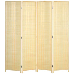HOMCOM 4 Panel Folding Room Divider Screen, Wall Panel Privacy Furniture, Freestanding Paravent Partition Separator for Bedroom, 180 x 180cm, Natural