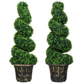 HOMCOM Set of 2 Artificial Plants, Topiary Spiral Boxwood Trees with Pot, for Home Indoor Outdoor Decor, 90cm | Aosom UK