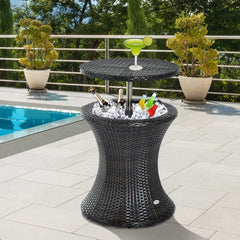 Outsunny Rattan Ice Bucket Table Beer Cooler For Outdoor Patio Party Bar Garden Brown