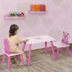 Kozy 3 Pcs Kids and Table Chair Set Princess & Crown Theme Home Furniture Pretty Gift 2-4 Years Pink