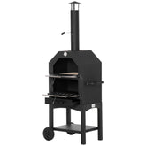 Kozy Outdoor Garden Pizza Oven Charcoal BBQ Grill 3-Tier Freestanding w/ Chimney, Mesh Shelf, Thermometer Handles, Wheels Garden Party Gathering Stainless Steel Cooker