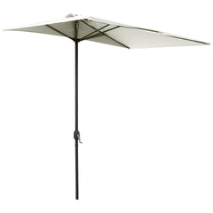 Outsunny Half Parasol for Balcony, 2.3m Semi-Round Patio Umbrella with Crank Handle, Beige - BASE NOT INCLUDED