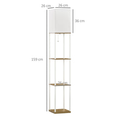 HOMCOM Floor Lamp with Shelves, Floor Standing Lamp w/ 3 Layer Shelf, Fabric Lampshade, Pull Chain Switch for Living Room, Bedroom, White | Aosom UK