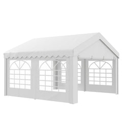 Outsunny Portable Party Tent 4m x 4m Carport Shelter with Removable Sidewalls, Double Doors, Heavy Duty, White | Aosom UK