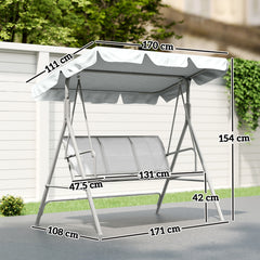 Kozy Metal Garden Swing Chair, 3-Seater Swing Seat, Patio Hammock Bench Canopy Lounger, Light Grey