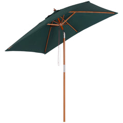 Outsunny Waterproof Garden Umbrella Patio Umbrella Market Parasol, Outdoor Sunshade 6 Ribs w/ Wood and Bamboo Frame, Brown Green | Aosom UK