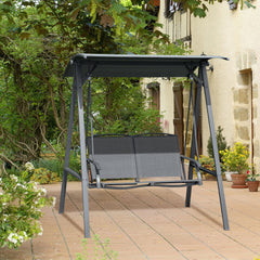 Kozy 2 Seater Garden Swing Seat Swing Chair, Outdoor Canopy Swing Bench with Adjustable Shade, Metal Frame and Texteline Seat, Dark Grey