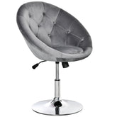 Kozy Swivel Dressing Stool, Velvet-feel Upholstered Vanity Chair, Adjustable Height Tub Makeup Chair with Button Tufting and Thick Padding for Bedroom, Grey