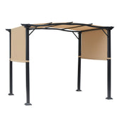 Kozy Outdoor Retractable Pergola Garden Gazebo with Two Adjustable Side Canopy Overhead Sun Shade Backyard Canopy Cover, Steel Khaki 2.96x2.45x2.3m