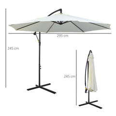 Outsunny 3(m) Garden Banana Parasol Hanging Cantilever Umbrella w/ Crank Handle, 8 Ribs and Cross Base for Outdoor, Sun Shade, Cream White | Aosom UK