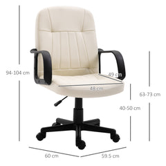 Kozy Desk Chair, PU Leather Computer Office Chair with Adjustable Height, Swivel Wheels for Home Work Study, Cream White