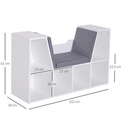 Kozy Bookcase Storage Shelf with Cushioned Reading Seat, Cube Bookshelf Organizer for Bedroom Living Room, White