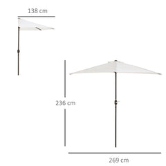 Outsunny 2.7m Balcony Half Parasol 5 Steel Ribs Construction Garden Outdoor Umbrella Cream White | Aosom UK