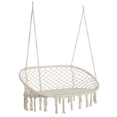 Kozy Hanging Hammock Chair Cotton Rope Porch Swing with Metal Frame, Large Macrame Seat for Patio, Garden, Bedroom, Living Room, Cream White