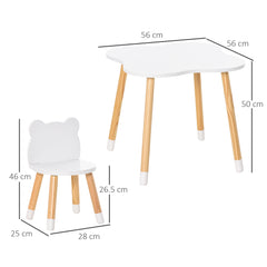 Kozy 3-Piece Kids Table and Chair Set with 2 Bear-Shaped Chairs, for Ages 1-4 Years, White