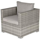 Kozy Single Seater Rattan Chair Sofa with Padded Cushions, All-Weather PE Wicker Weave Garden Armchair with Armrests, Grey