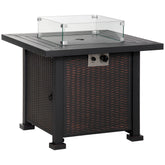 Kozy Square Propane Gas Fire Pit Table, 50000 BTU Rattan Smokeless Firepit Patio Heater with Glass Screen, Glass Beads and Lid, 81cm x 81cm x 64cm, Black