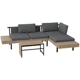 Outsunny 3-Piece L Shaped Garden Sofa Set with Sofa, Table, Cushions, HDPE, Garden Furniture Set for Poolside, Patio