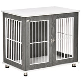 Kozy Dog Crate Wooden Pet Kennel Cage End Table w/ Lockable Door for Small Medium Dog Grey & White 85 x 55 x 75 cm