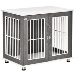 Kozy Dog Crate Wooden Pet Kennel Cage End Table w/ Lockable Door for Small Medium Dog Grey & White 85 x 55 x 75 cm