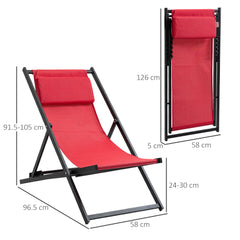 Kozy Set of 2 Folding Garden Beach Aluminium Frame Deck Chairs Deckchairs Seaside Folding Garden Patio Lounger, Red