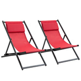 Kozy Set of 2 Folding Garden Beach Aluminium Frame Deck Chairs Deckchairs Seaside Folding Garden Patio Lounger, Red