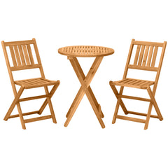 Kozy 3 Piece Folding Bistro Set, Wooden Garden Table and Chairs for Outdoor, Patio, Yard, Porch, Teak