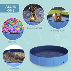 Pawhut Durable Pet Swimming Pool, Foldable Dog Paddling Pool, Easy Setup, Non-Slip, 140 x 30H cm, Blue | Aosom UK